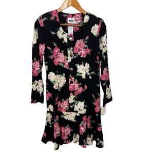 LESLIE FAY Dress Womens 10P Black Pink Vintage Deadstock 80s Drop Waist